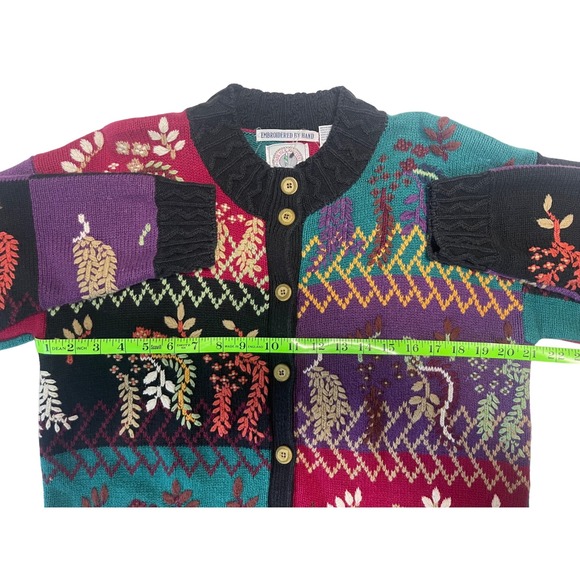 Vintage Cape Isle Knitters Colorful Cardigan Sweater Hand Embroidered Women's S - Picture 3 of 8